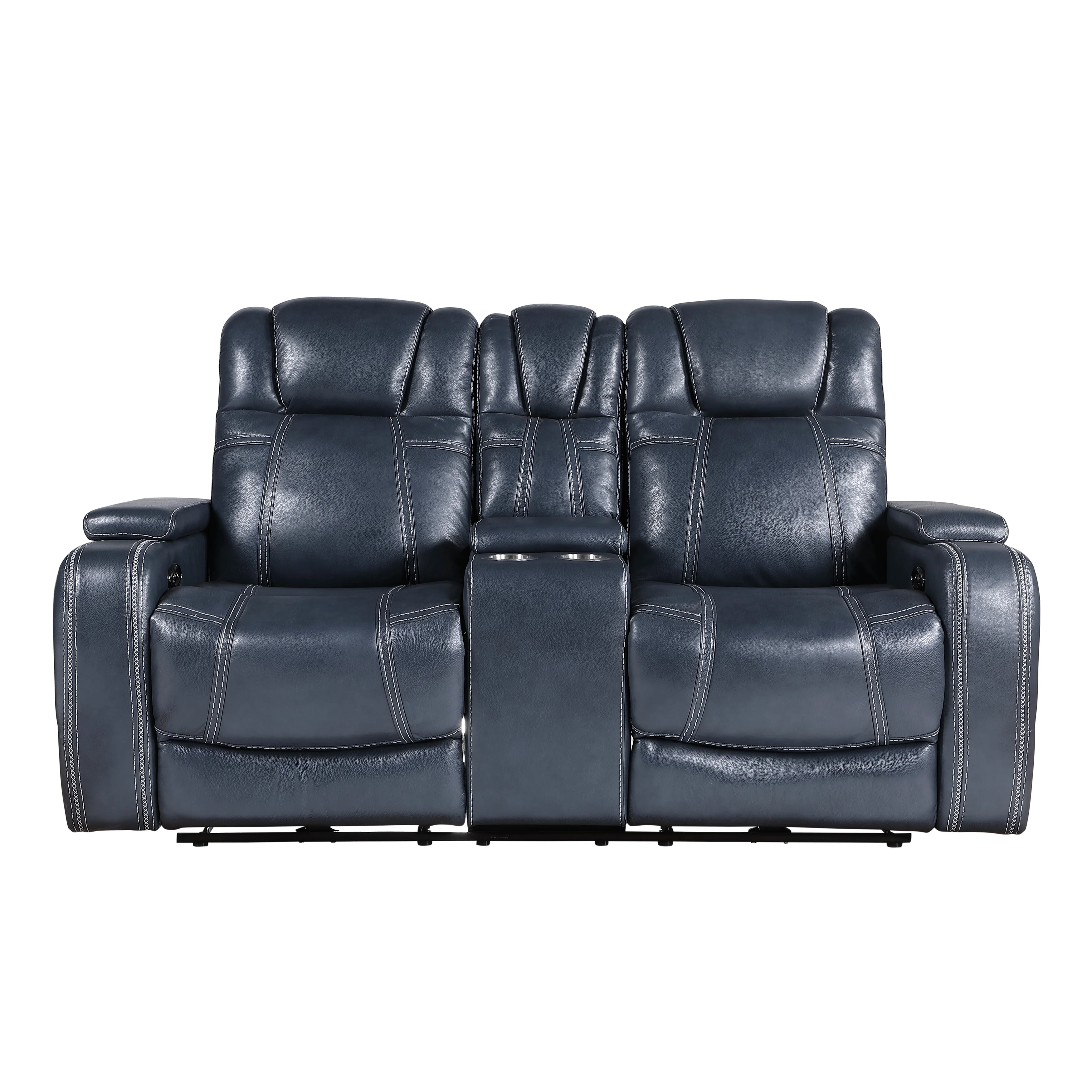 Keziah Power Double Reclining Love Seat With Center Console, Power Headrests And Storage Arms