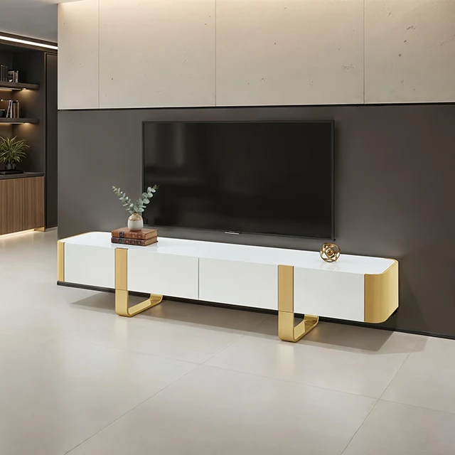Larvik TV Stand White w/ Gold Frame - Image 2