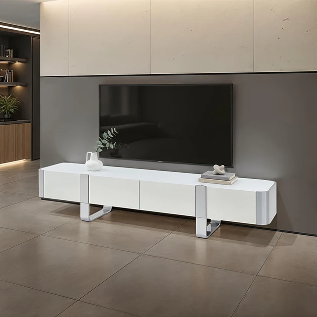 Larvik TV Stand White w/ Silver Frame - Image 2