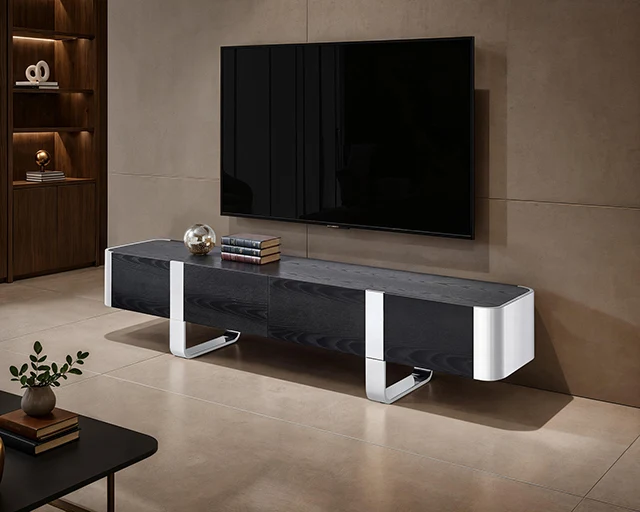 Leknes TV Stand Black w/ Silver Frame - Image 2