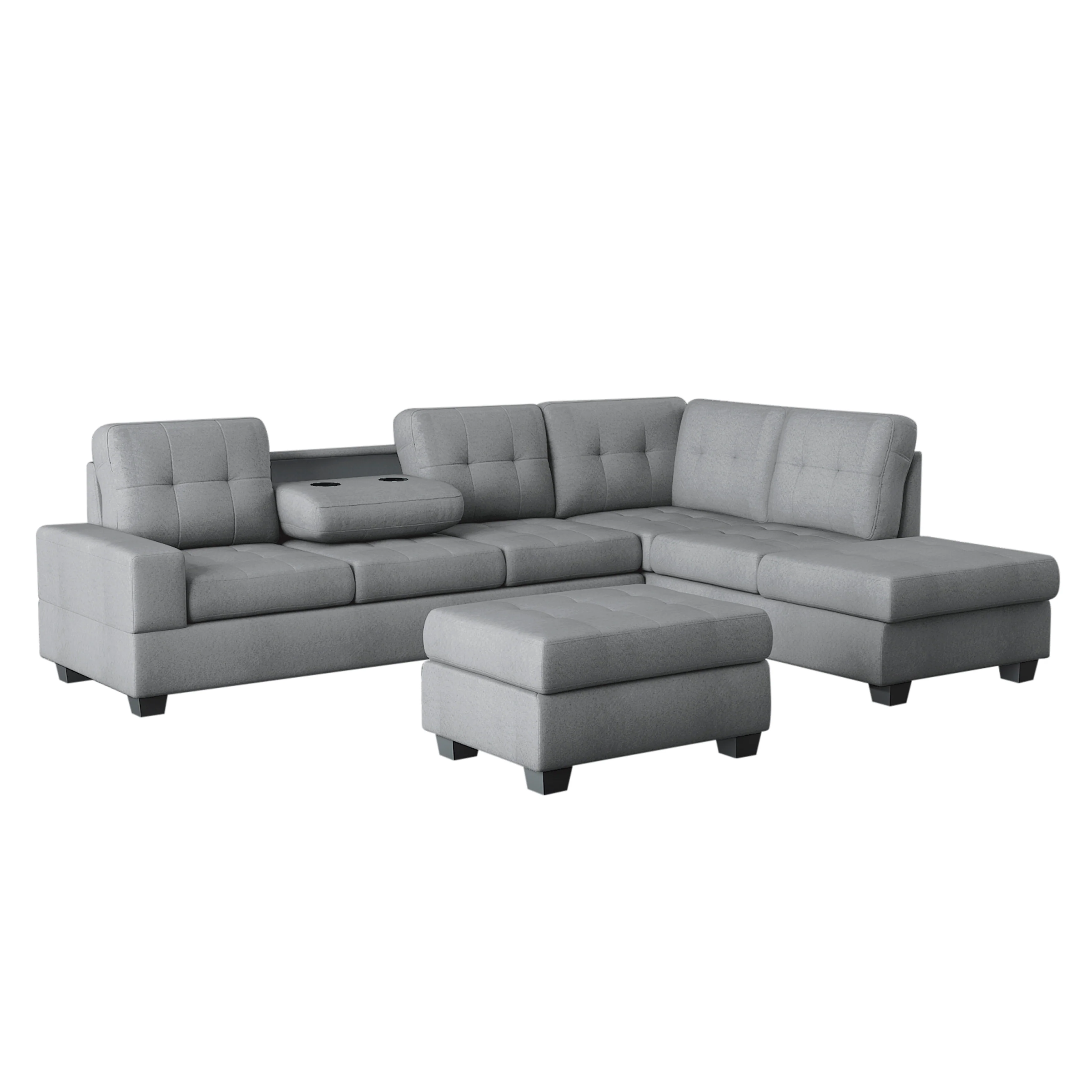 Maston 3-piece Reversible Sectional With Drop-down Cup Holders And Storage Ottoman - Image 5