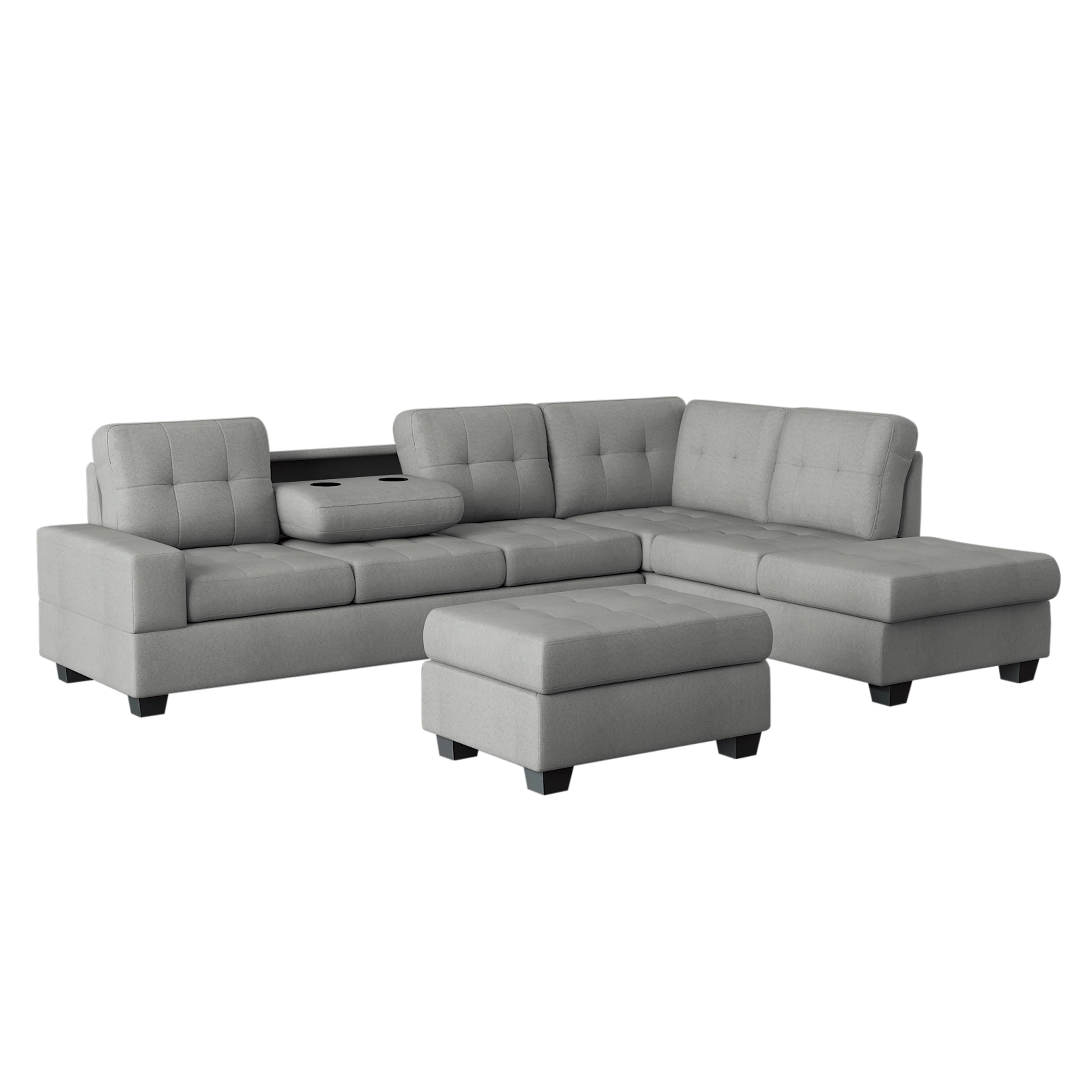 Maston 3-piece Reversible Sectional With Drop-down Cup Holders And Storage Ottoman - Image 9