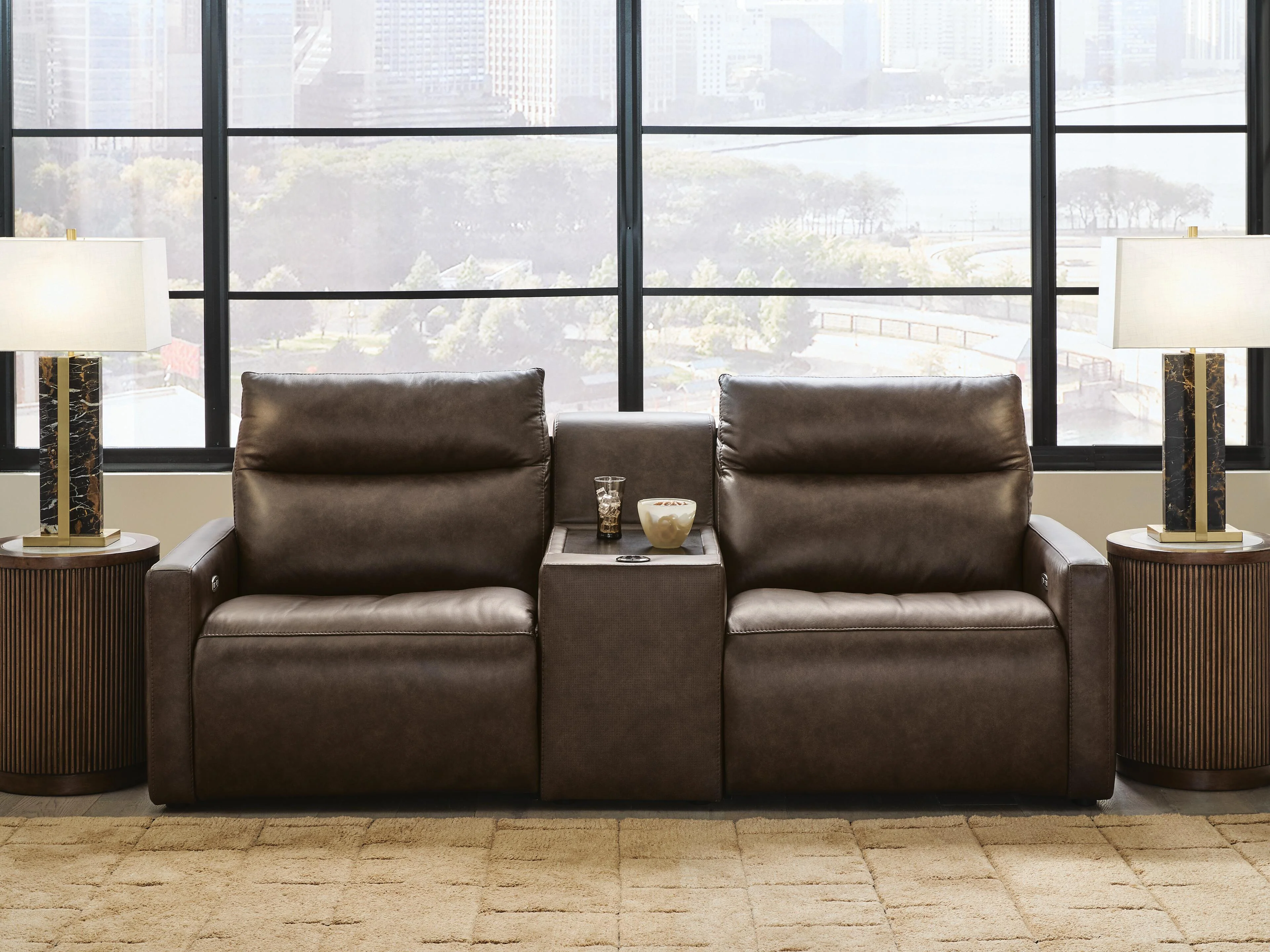 ModZ Power Reclining Sectional Loveseat with Audio Console - Image 15