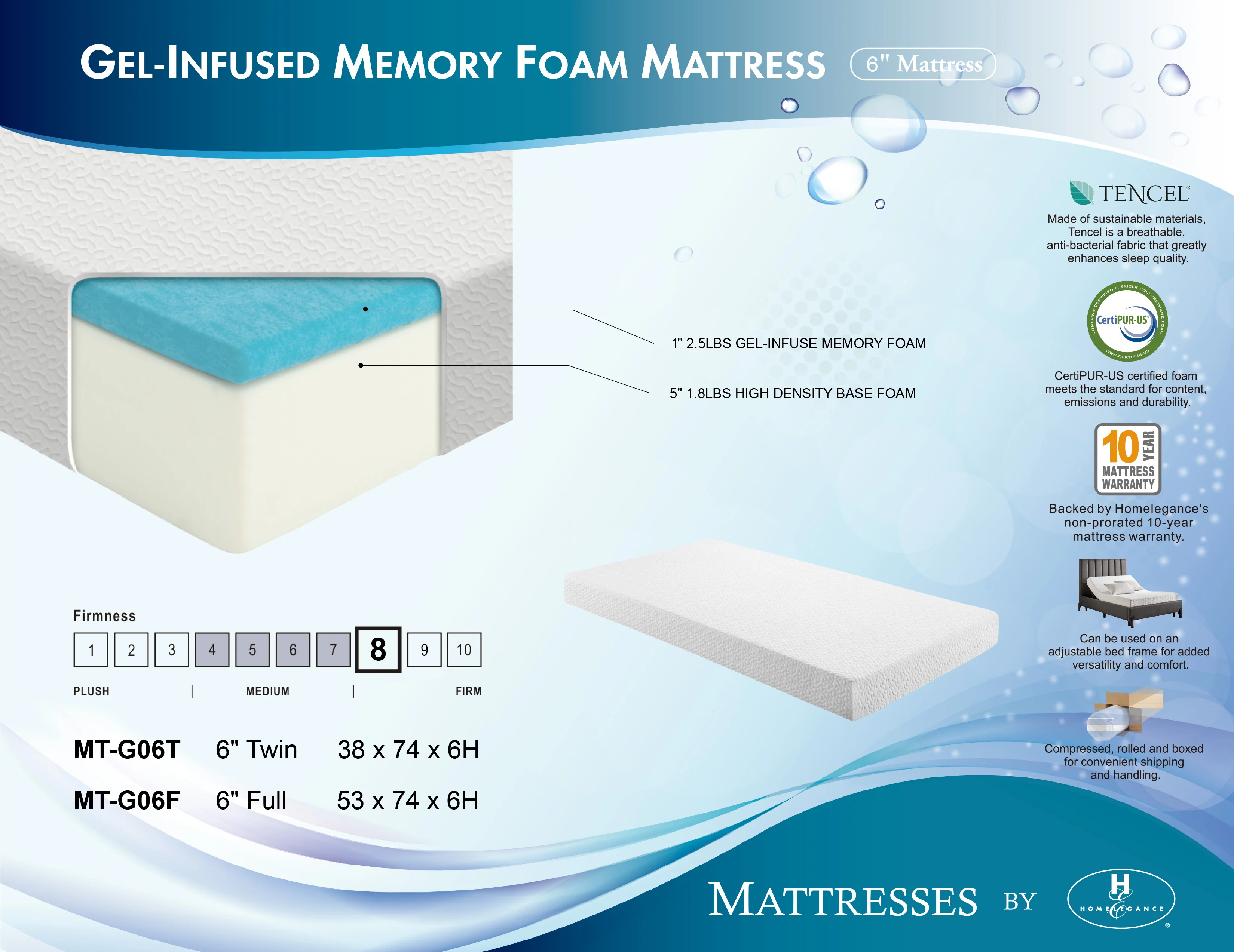MT-G06F - 6" Full Gel-Infused Memory Foam Mattress - Image 3