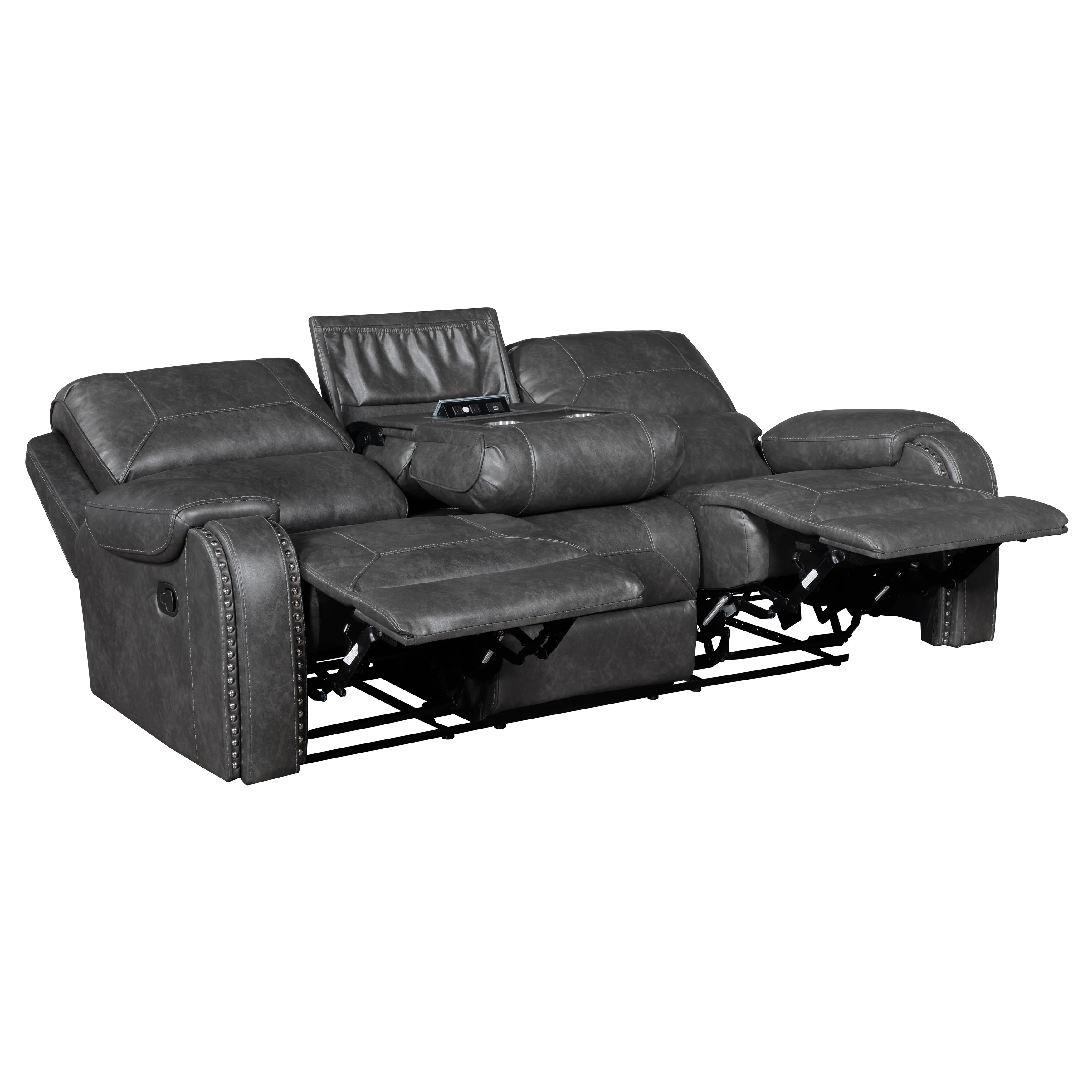 Newnan Double Reclining Sofa With Center Drop-down Cup Holders, Receptacles And USB Ports - Image 5