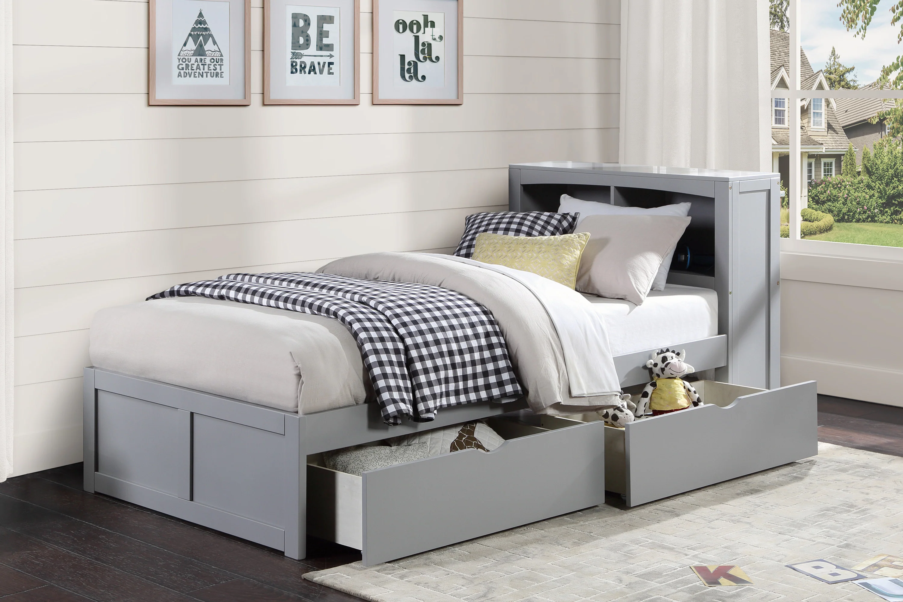 Orion Twin Bookcase Platform Bed With Storage Boxes - Image 4