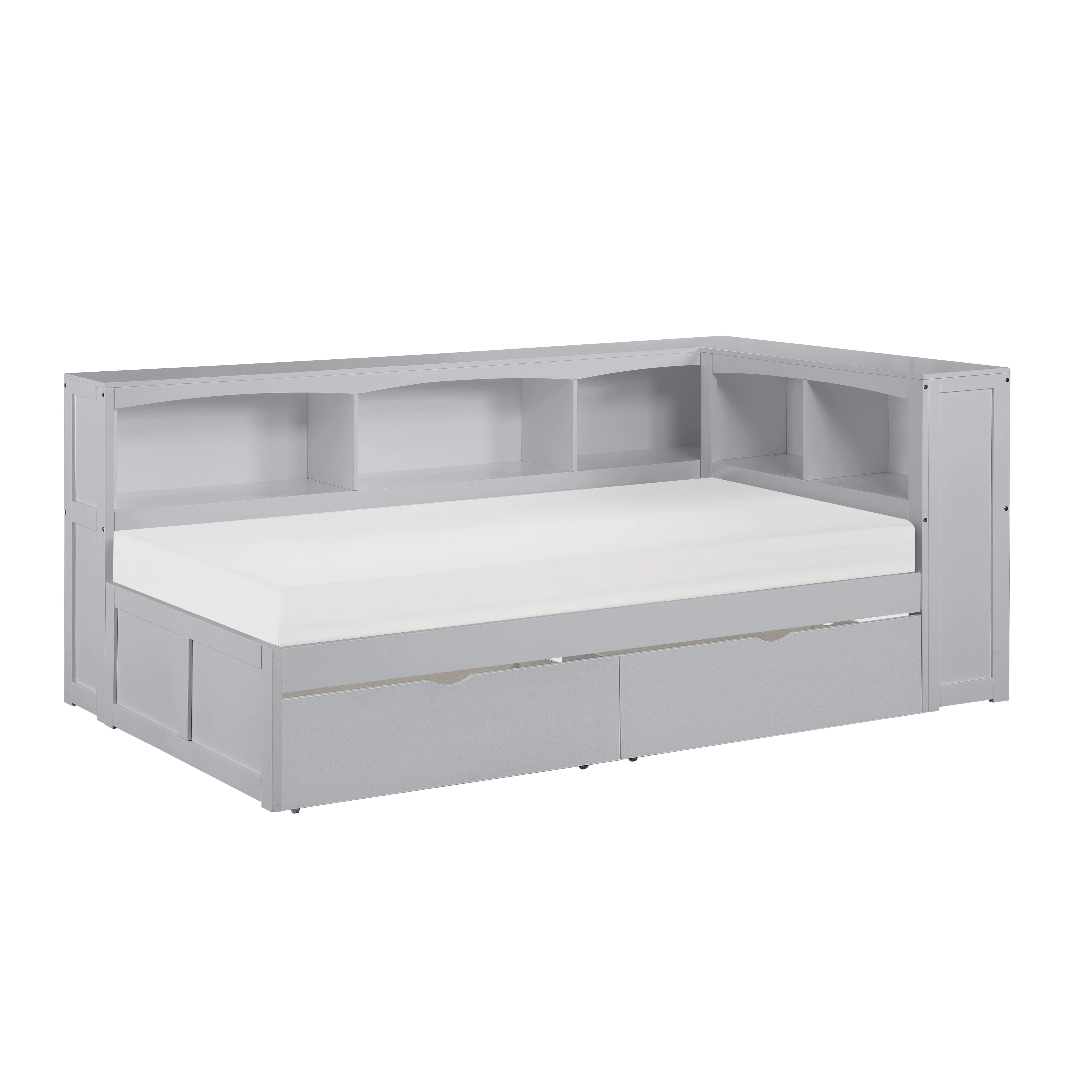 Orion Twin Bookcase Corner Platform Bed With Storage Boxes