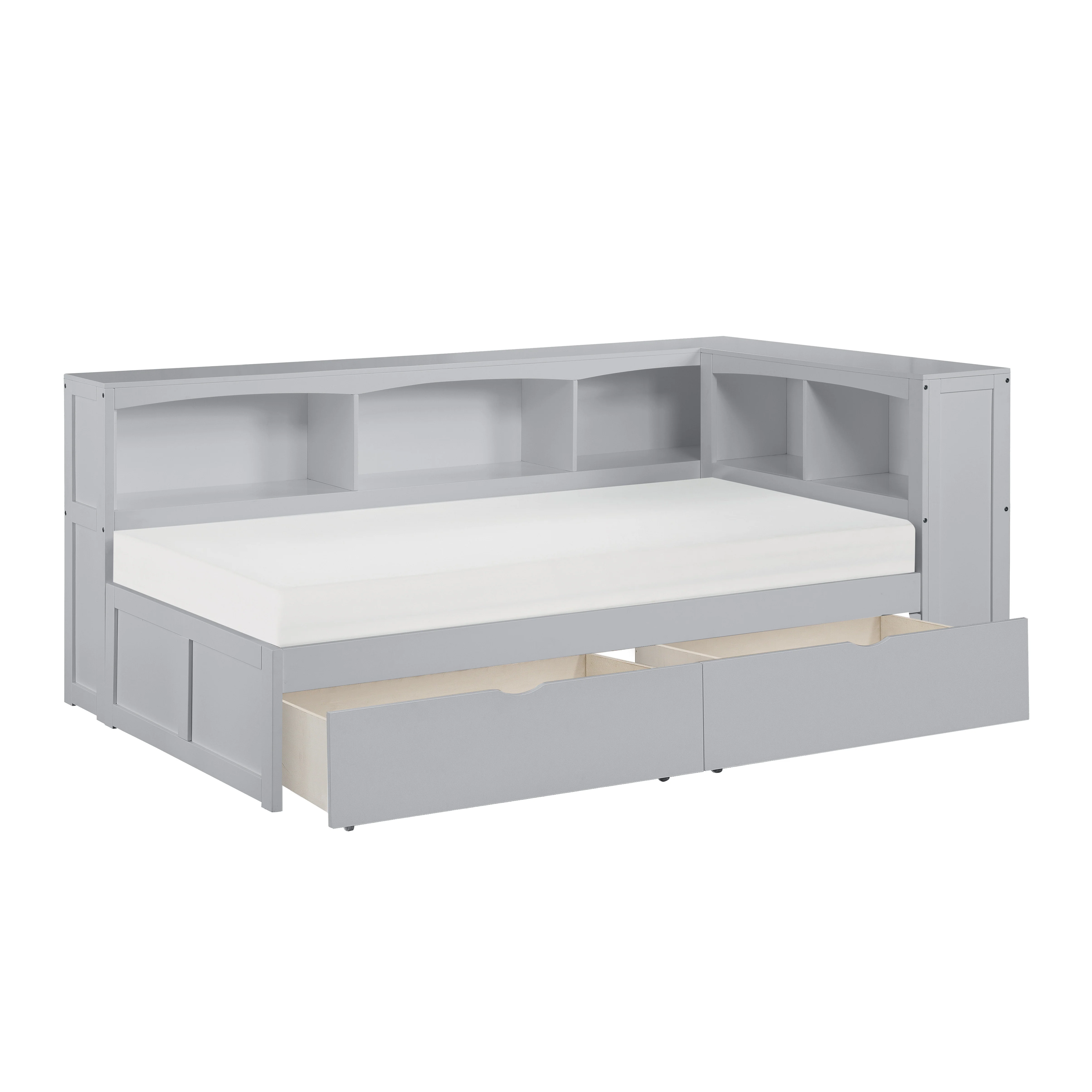 Orion Twin Bookcase Corner Platform Bed With Storage Boxes - Image 3