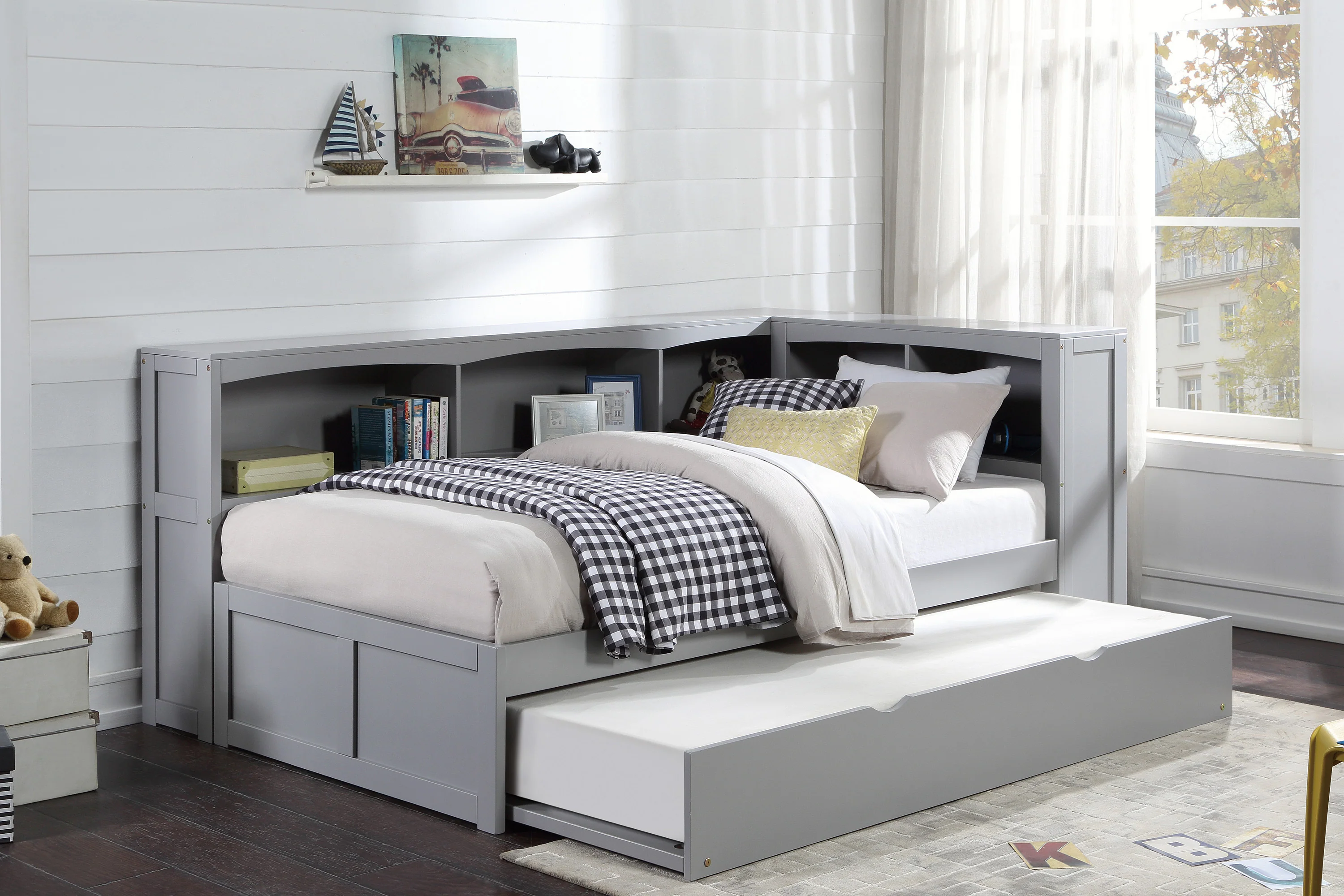 Orion Twin Bookcase Corner Platform Bed With Twin Trundle - Image 4