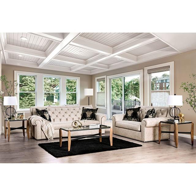 Parshall Beige W/ Gold Highlights Love Seat - Image 2