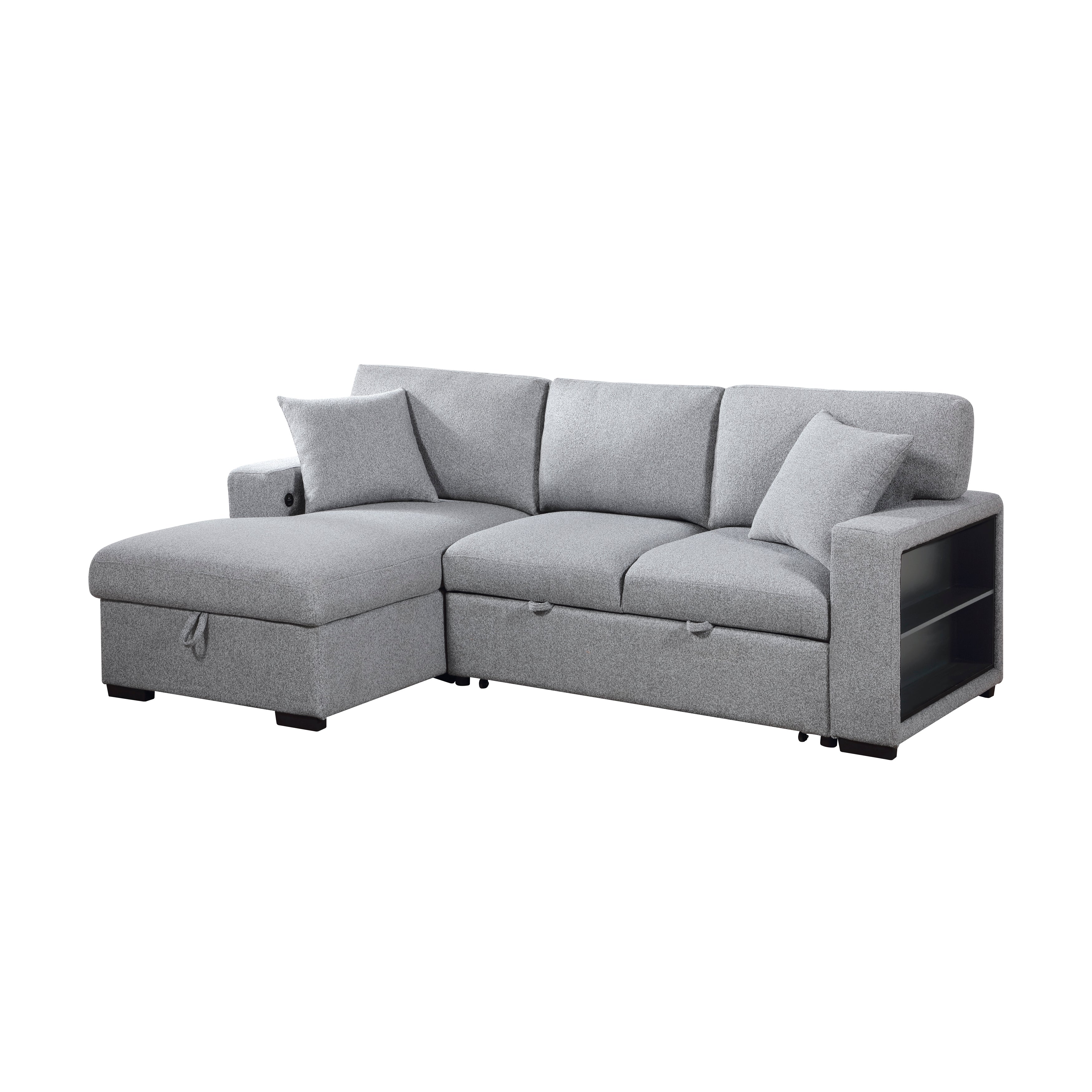 Pompano sectional With Left Chaise, Pull-out Bed, Hidden Storages And Shelves, Charging Ports - Image 2