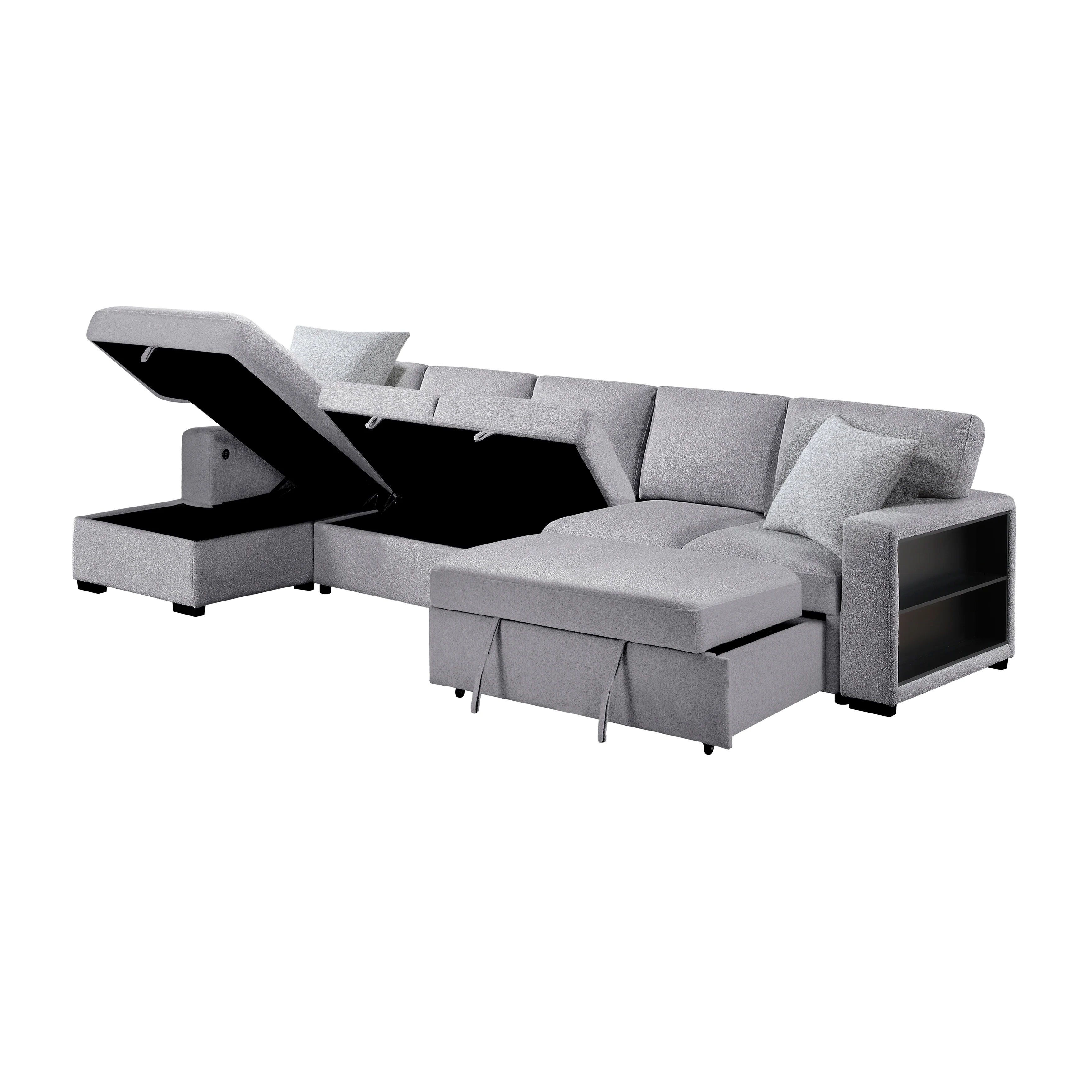Pompano sectional With Left Chaise, Pull-out Bed Hidden Storages And Shelves, Charging Ports - Image 5