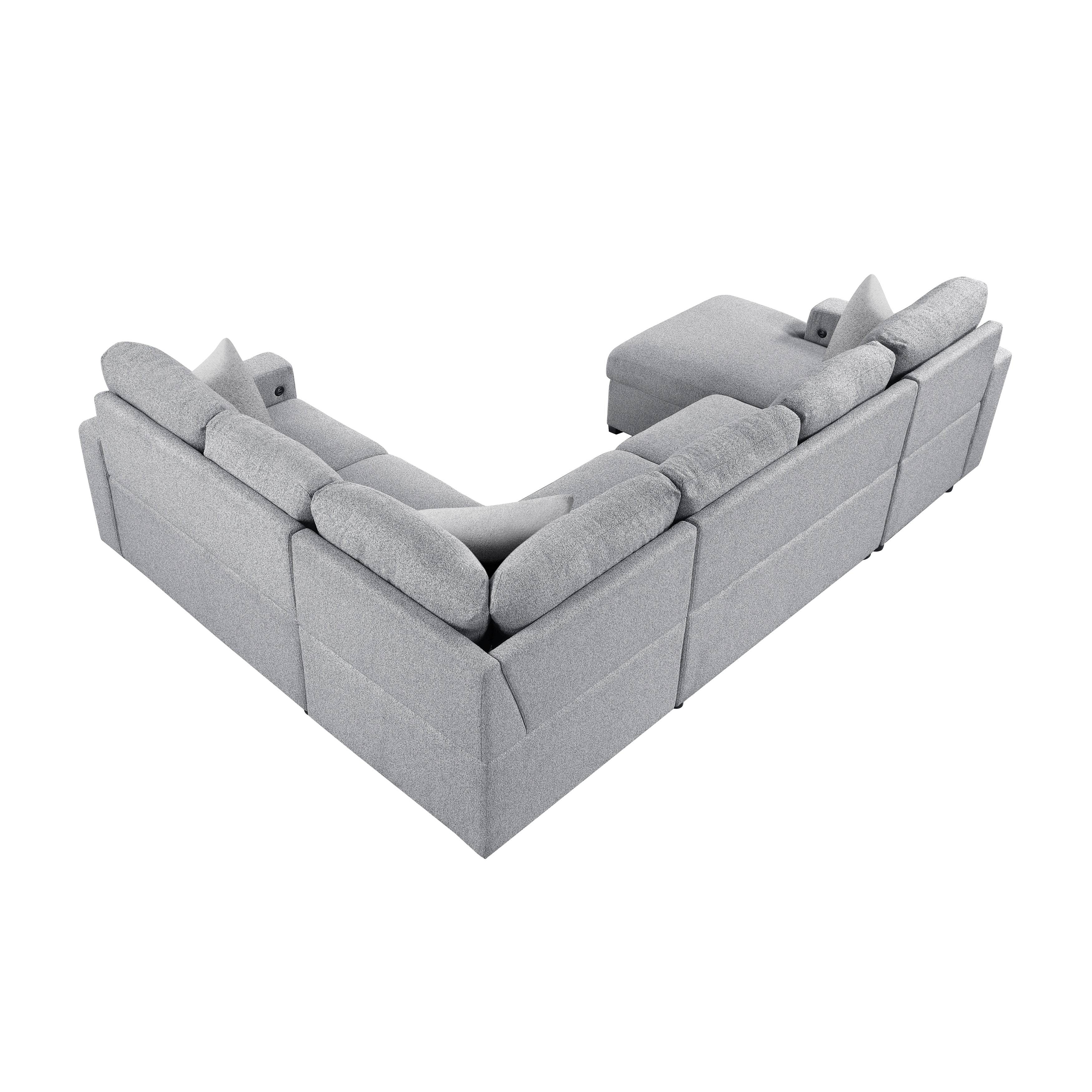 Pompano sectional With Left Chaise, Pull-out Bed, Hidden Storages And Shelves, Charging Ports (9630GY) - Image 4