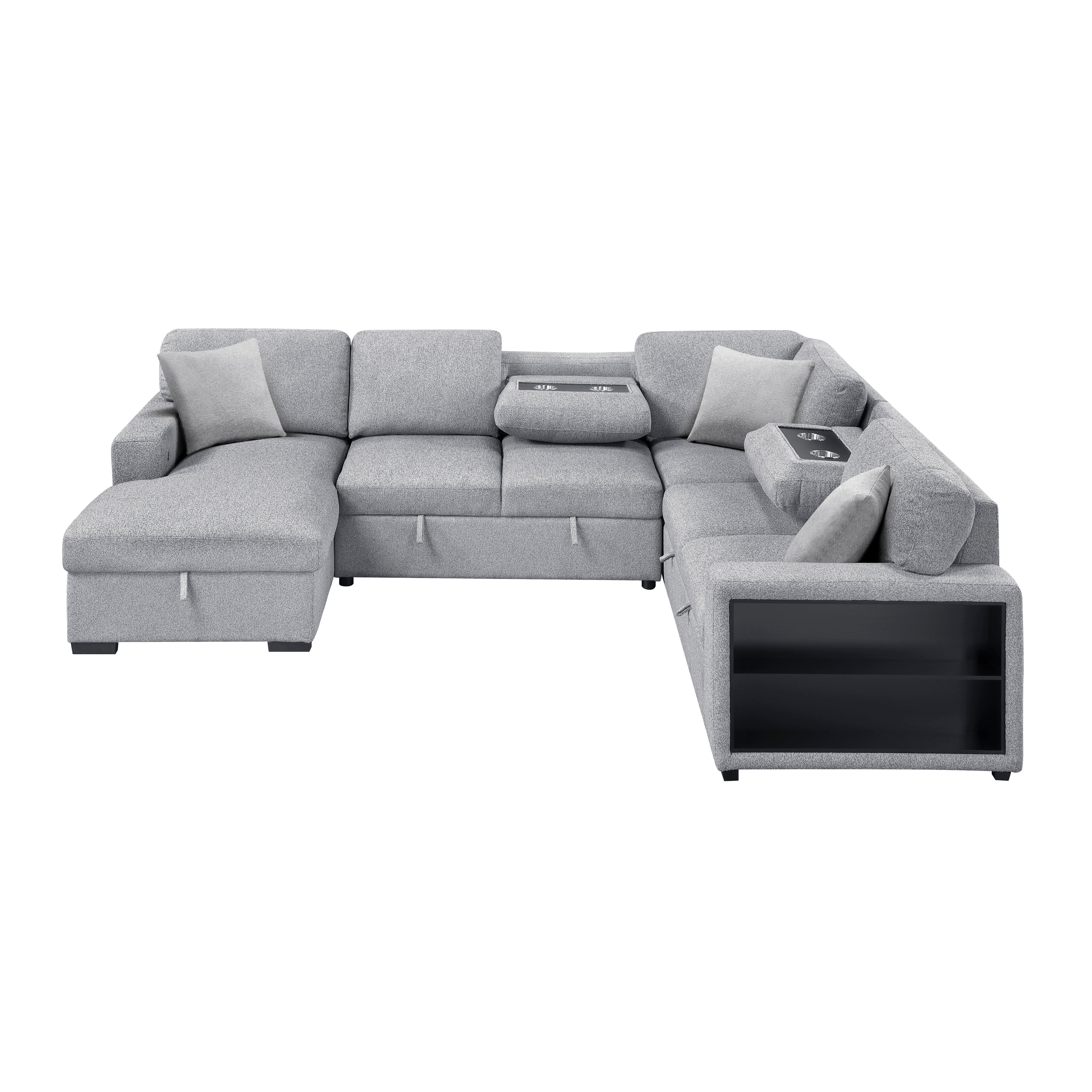 Pompano sectional With Left Chaise, Pull-out Bed, Hidden Storages And Shelves, Charging Ports (9630GY) - Image 5