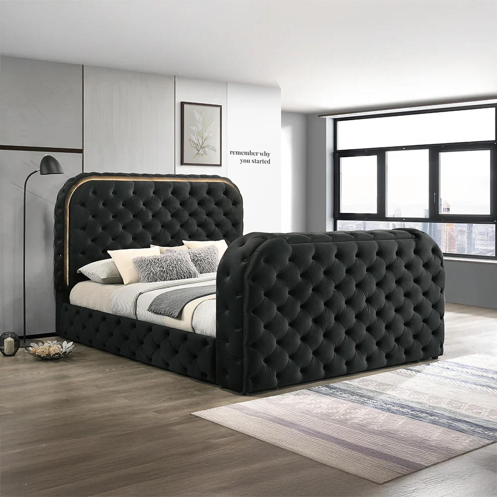 Queen Bed w/LED, Fireplace & TV Cabinet
