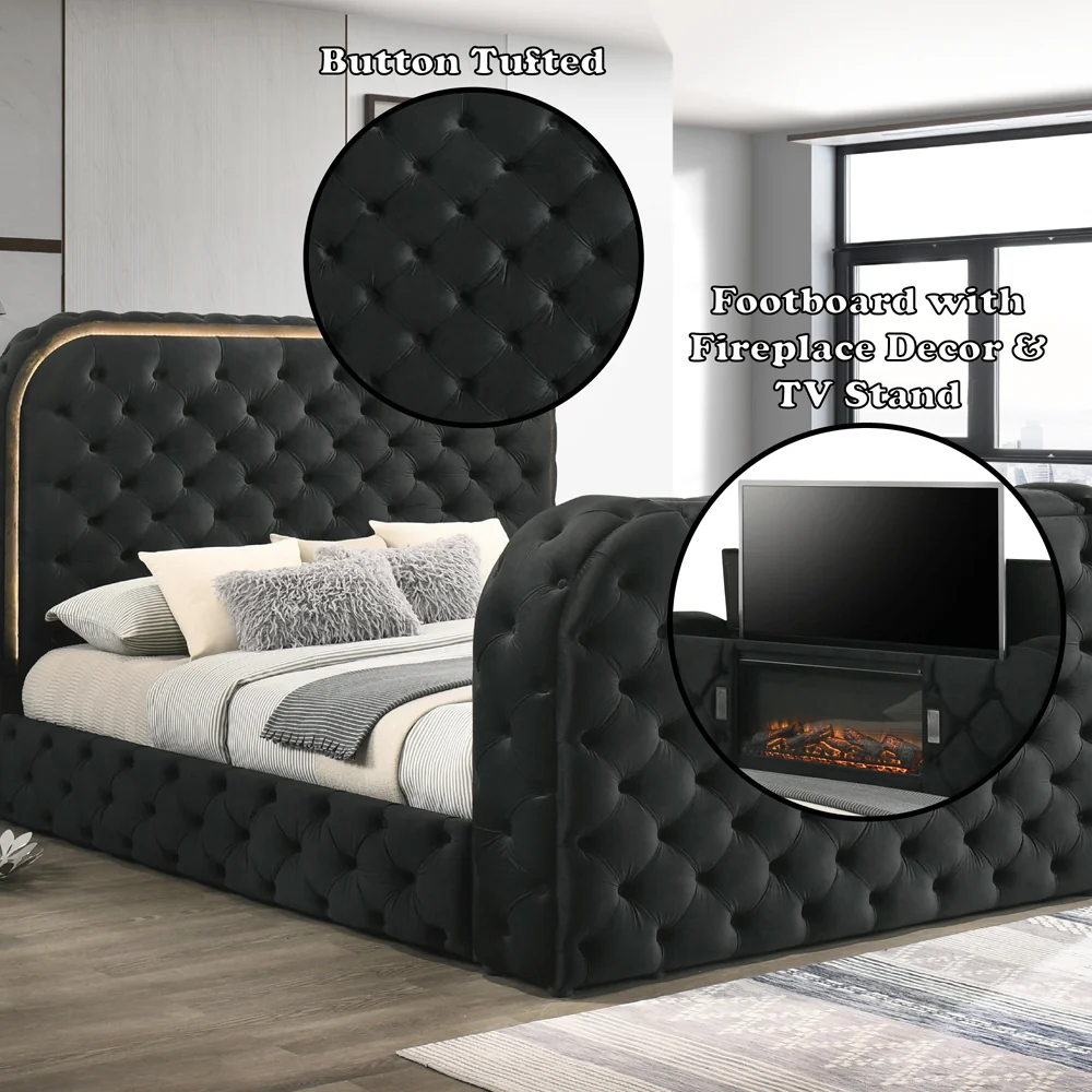 Queen Bed w/LED, Fireplace & TV Cabinet - Image 6