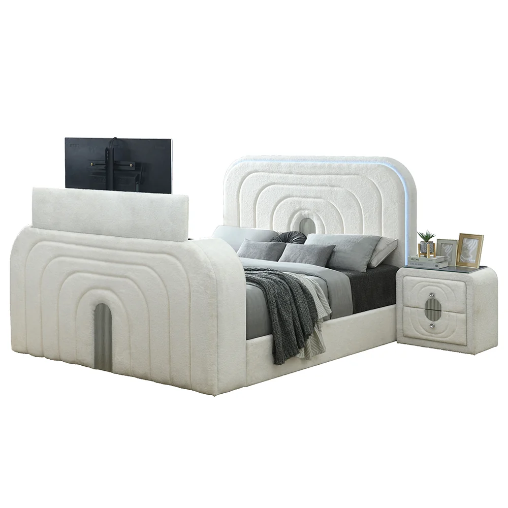 Queen Bed w/LED, TV Cabinet, Fireplace & Bluetooth - Image 7