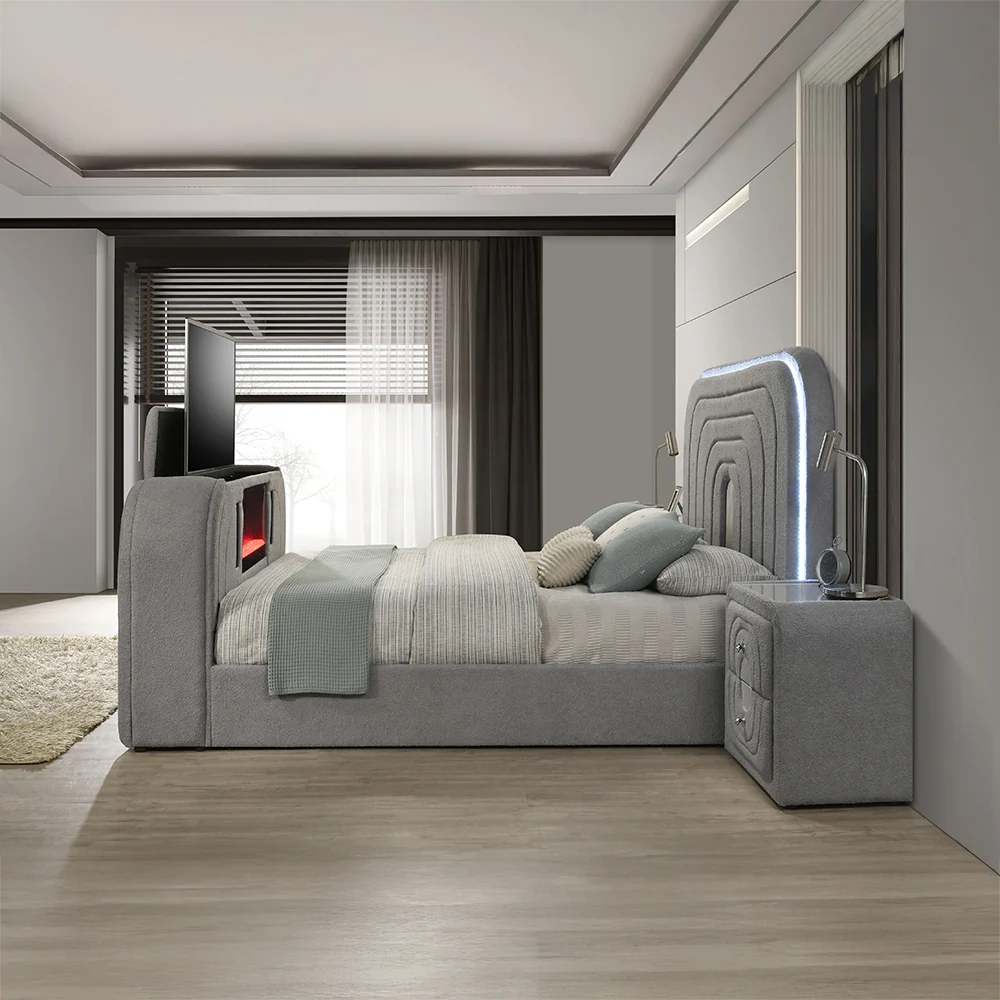 Queen Bed w/Led, TV Stand, Fireplace & Bluetooth - Image 7