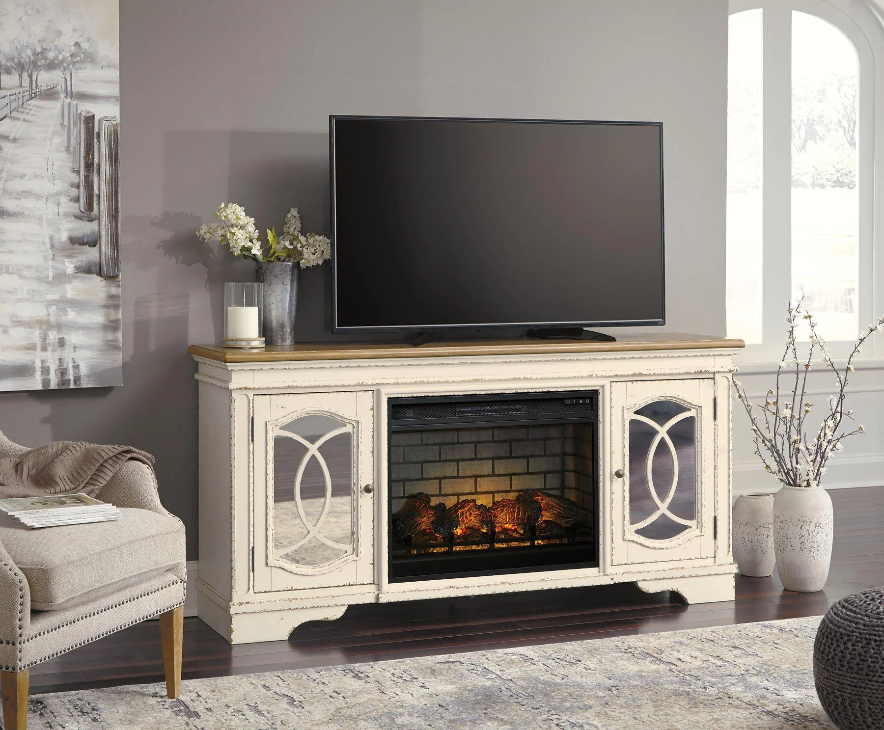 Realyn 74" TV Stand with Electric Fireplace - Image 2