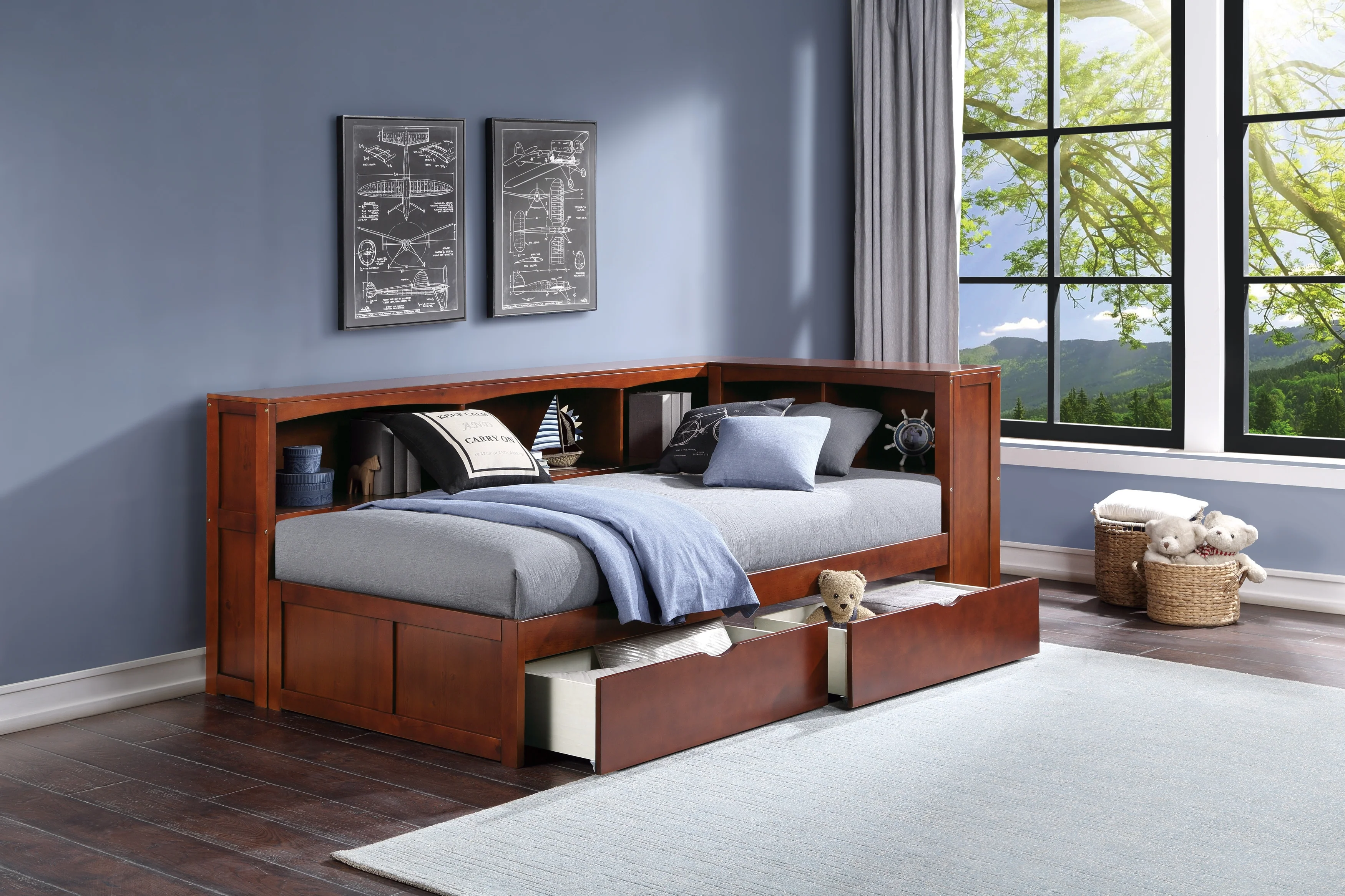 Rowe Twin Bookcase Corner Platform Bed With Storage Boxes - Image 5
