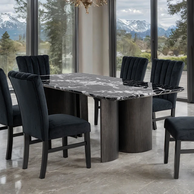 Selsey Dining Table, Black Stone Top