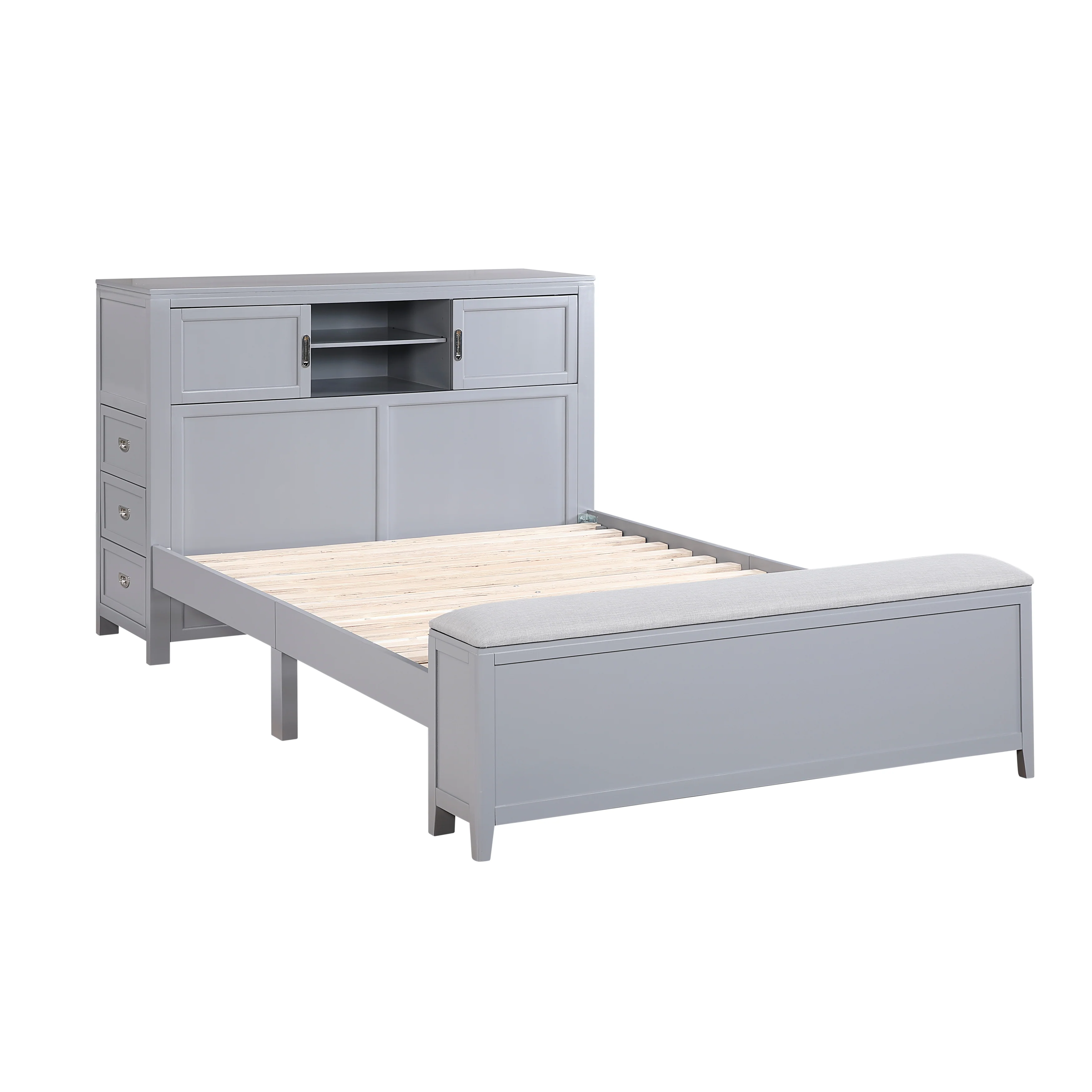 Sloane Full Bookcase Platform Bed With Hidden Desk, Stool And Storage Bench - Image 11