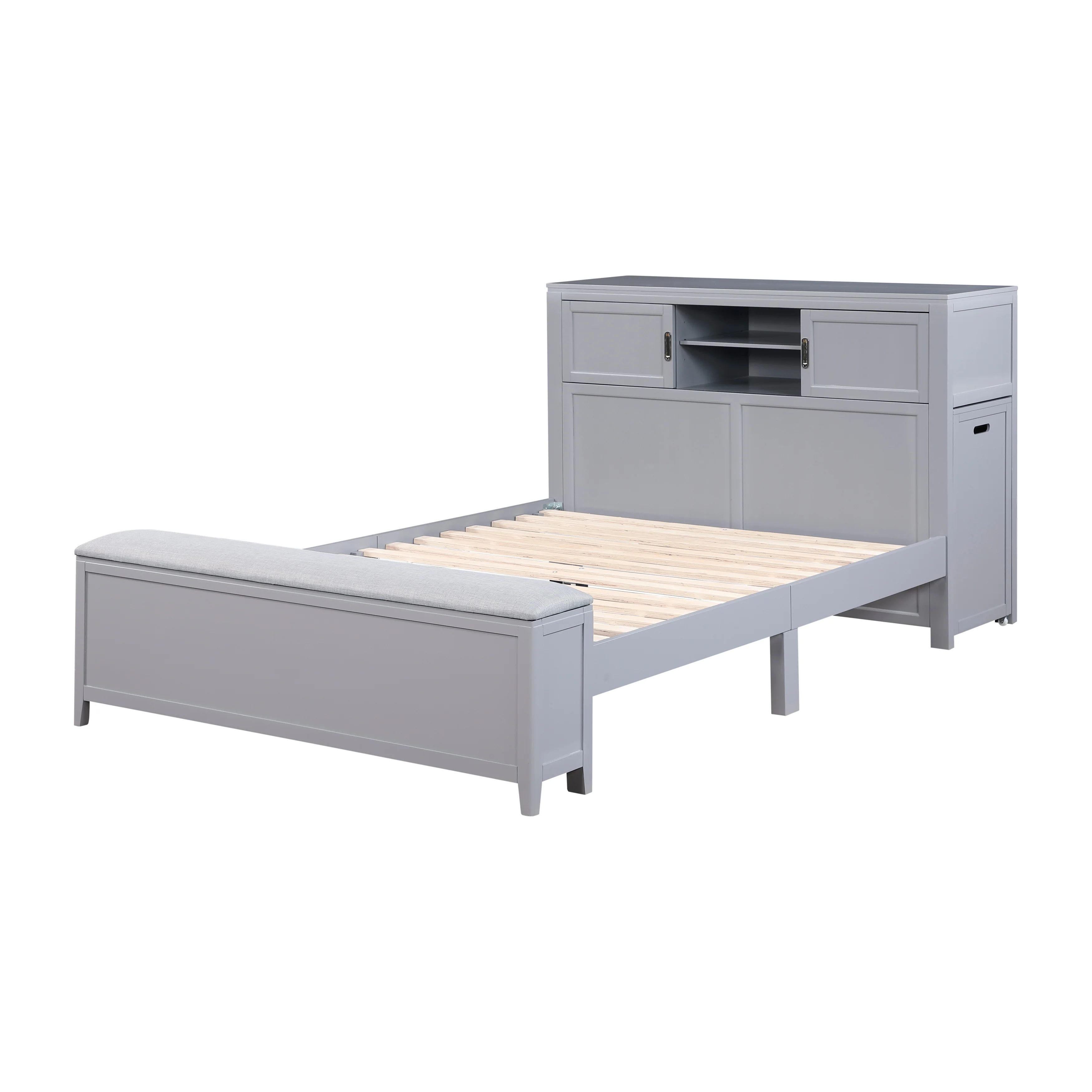 Sloane Full Bookcase Platform Bed With Hidden Desk, Stool And Storage Bench - Image 13