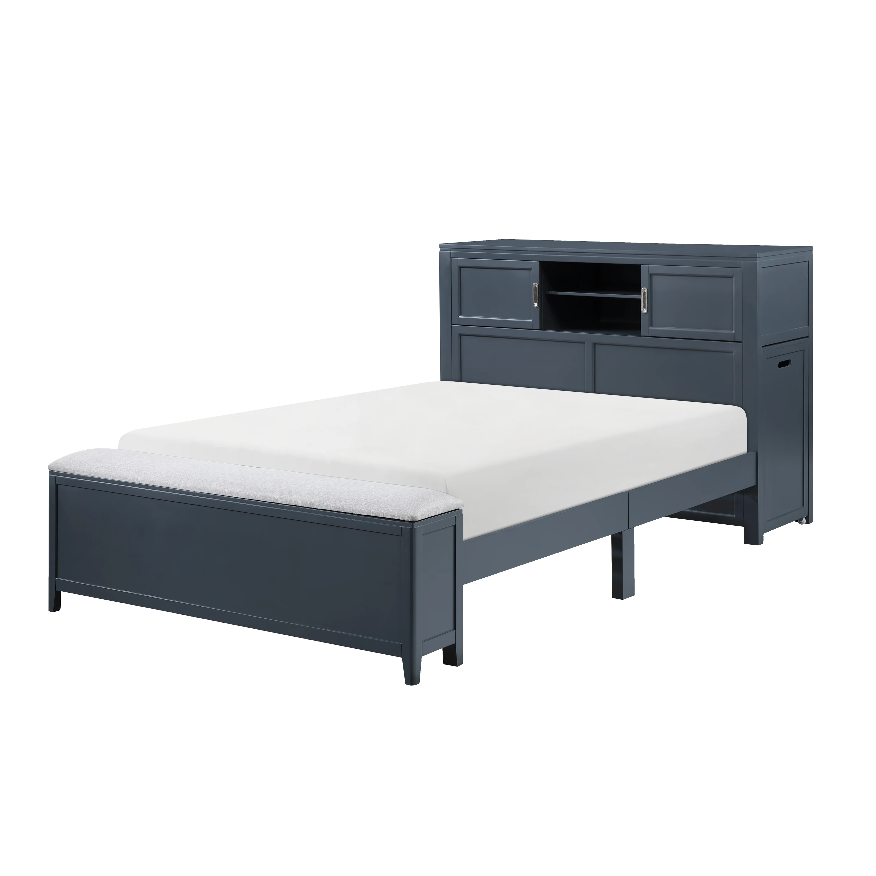 Sloane Full Bookcase Platform Bed With Hidden Desk, Stool And Storage Bench - Image 2