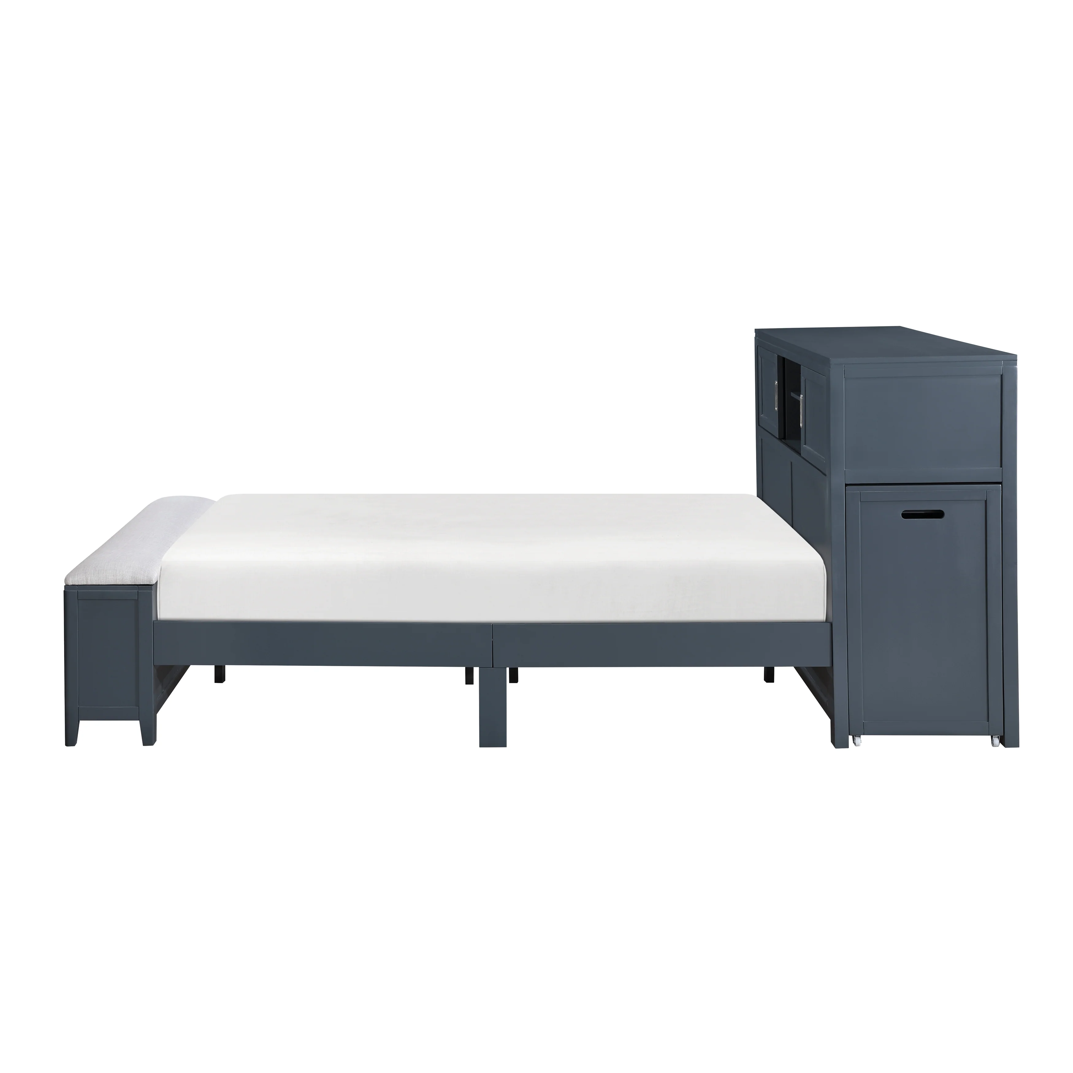 Sloane Full Bookcase Platform Bed With Hidden Desk, Stool And Storage Bench - Image 4