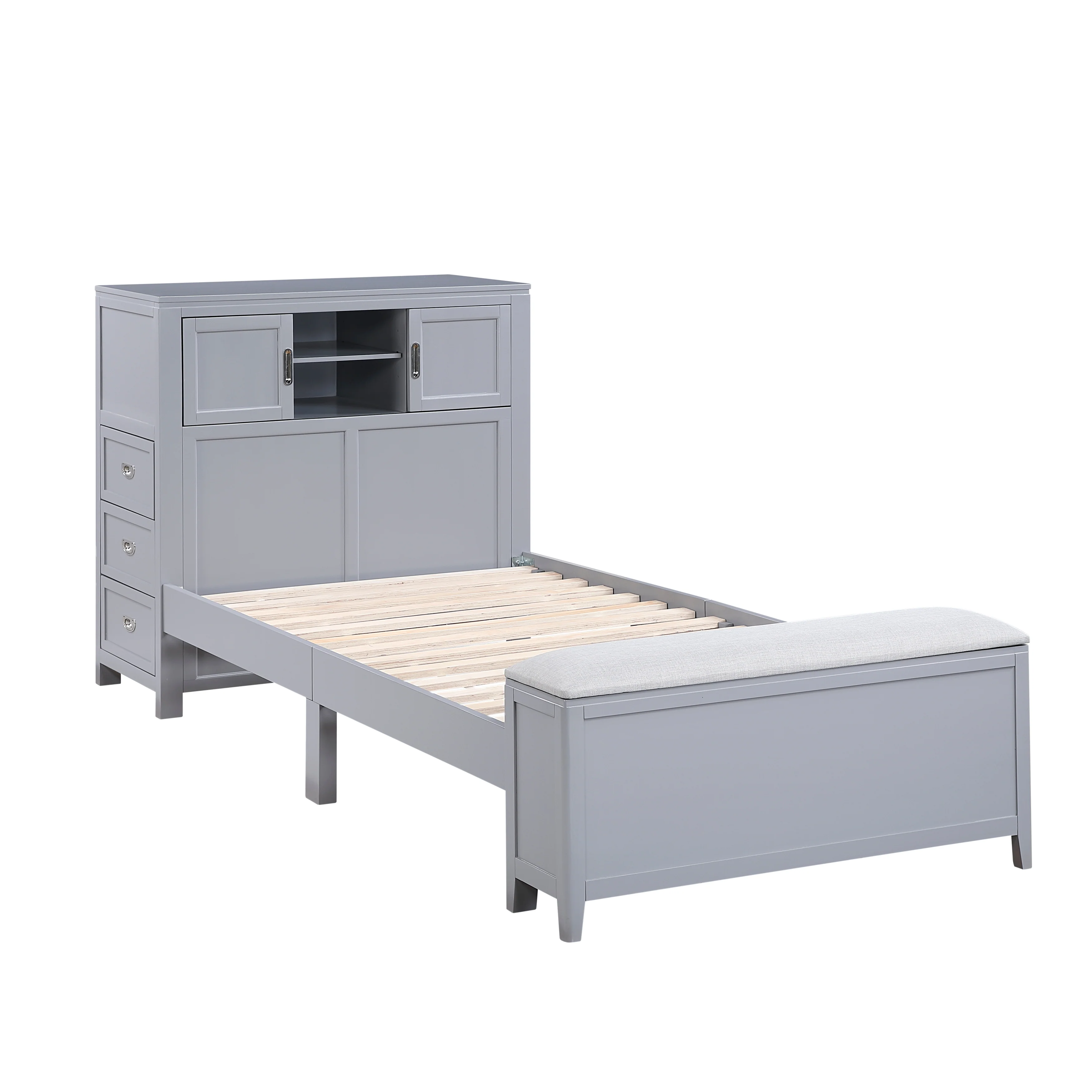Sloane Twin Bookcase Platform Bed With Hidden Desk, Stool And Storage Bench - Image 11