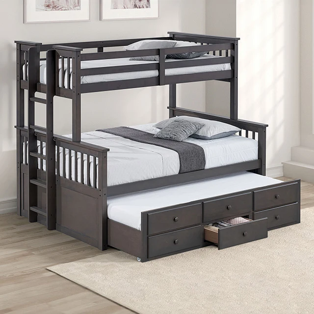 University Twin/Full Bunk Bed Grey, Walnut, & White - Image 4