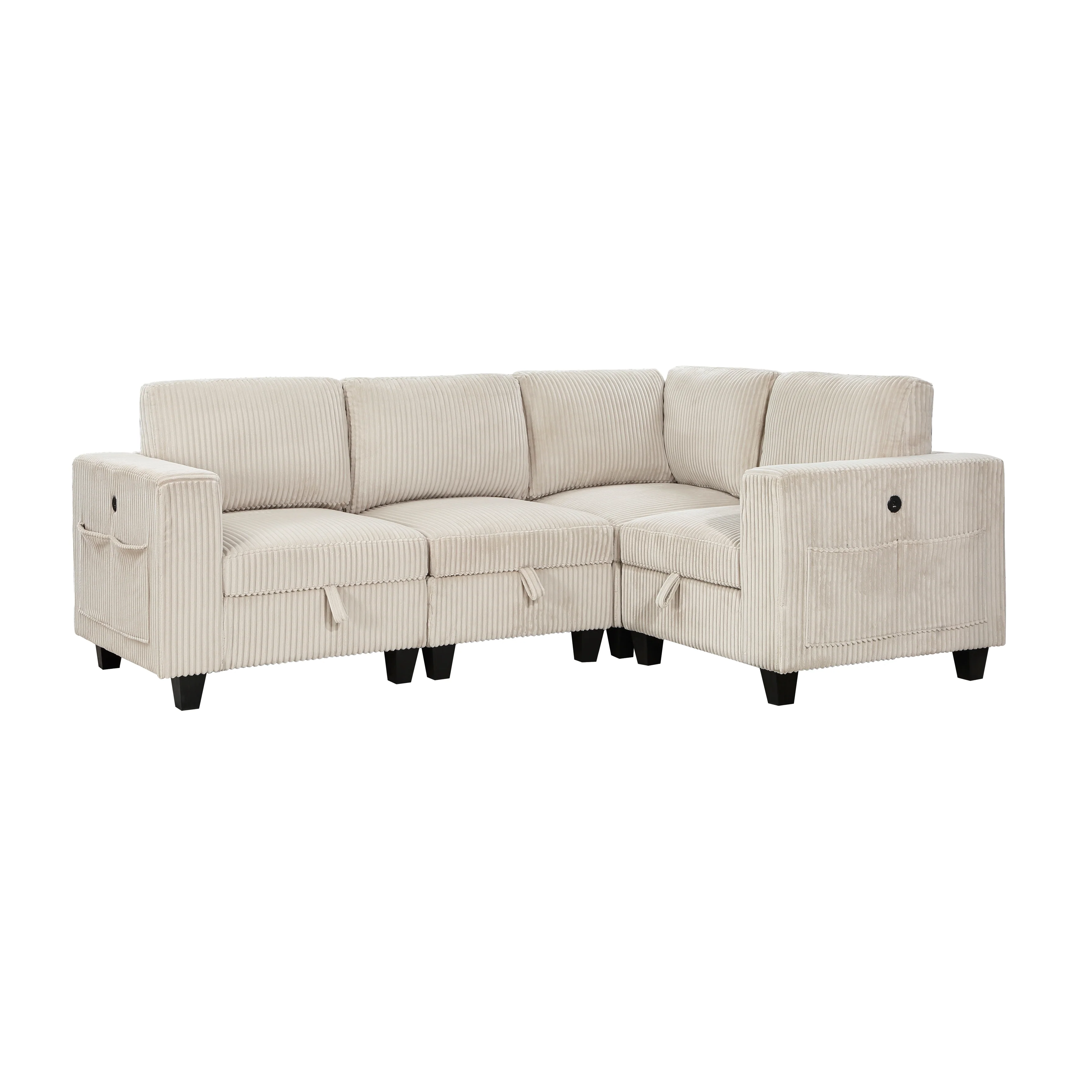 Walterboro 4-piece Sectional With Storage, Storage Pouches And Charging Ports