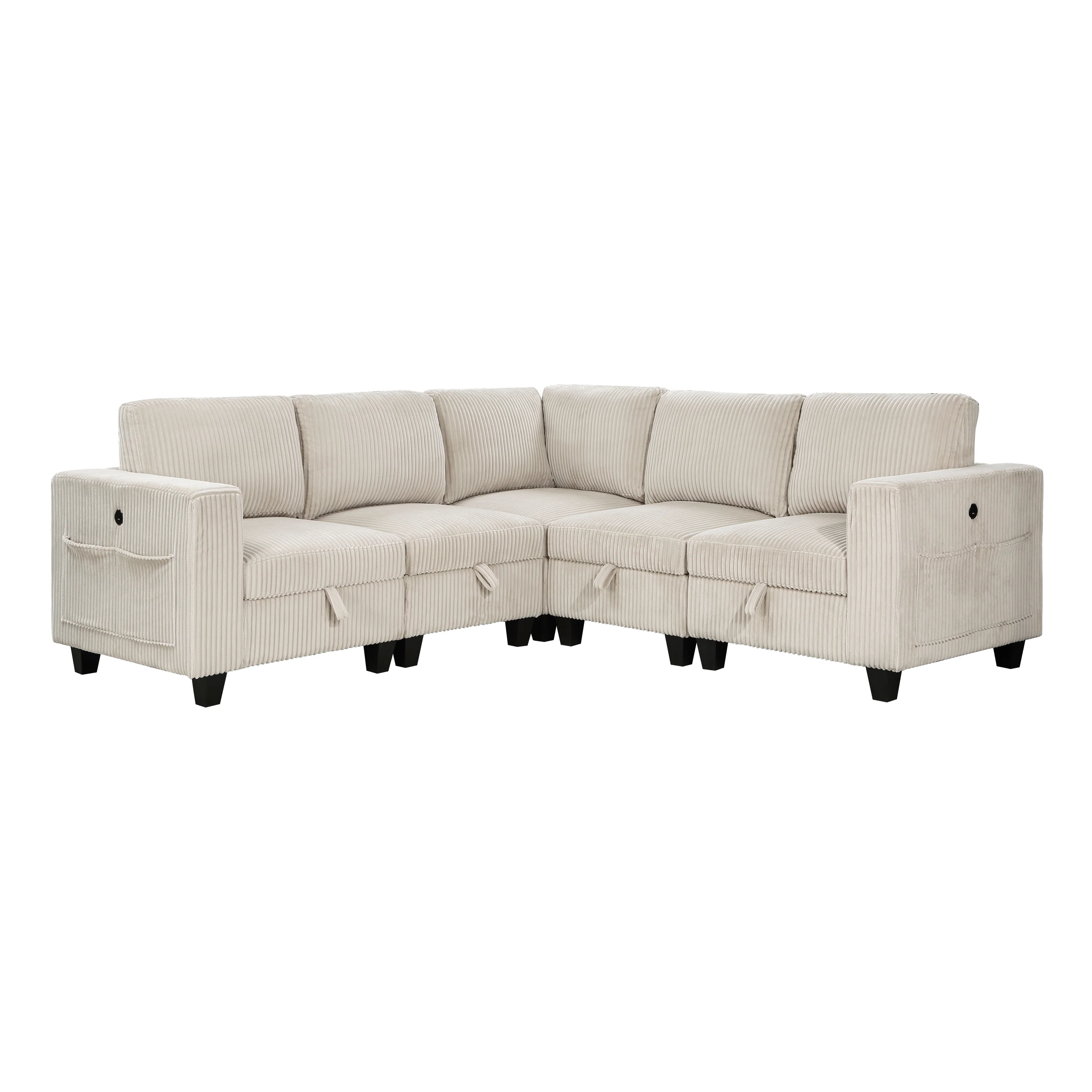 Walterboro 5-piece Sectional With Storage, Storage Pouches And Charging Ports